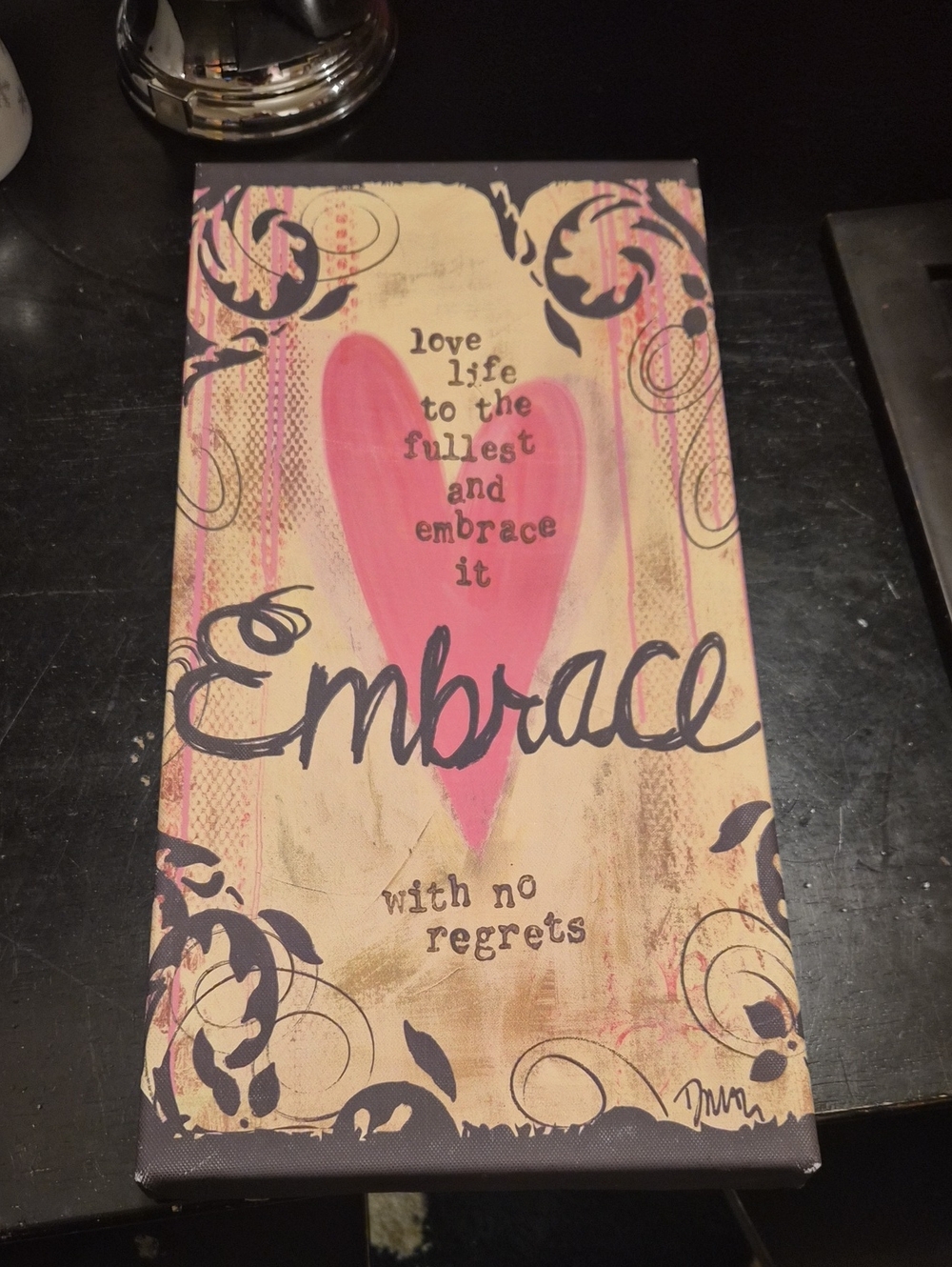 Embrace Wall Art Canvas - Pink Heart Inspirational Home Art